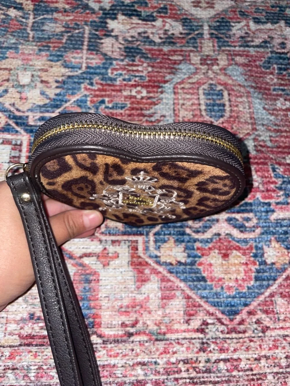 Juicy Couture Leopard Heart Wristlet Card Holder - Brown & Black
